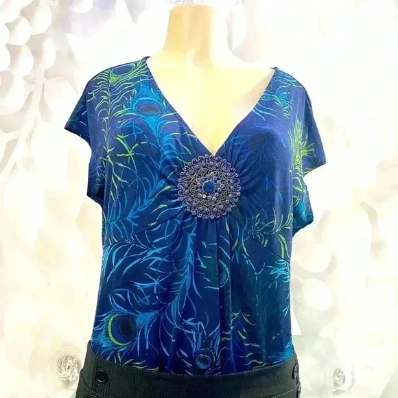Apt 9 Womens Peacock Print Blouse - Picture 1 of 6